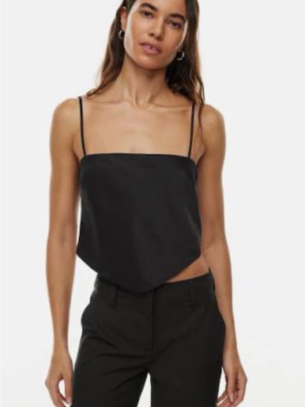 Aritzia Black Satin Spaghetti Strap Cami Top and Matching Mini Skirt